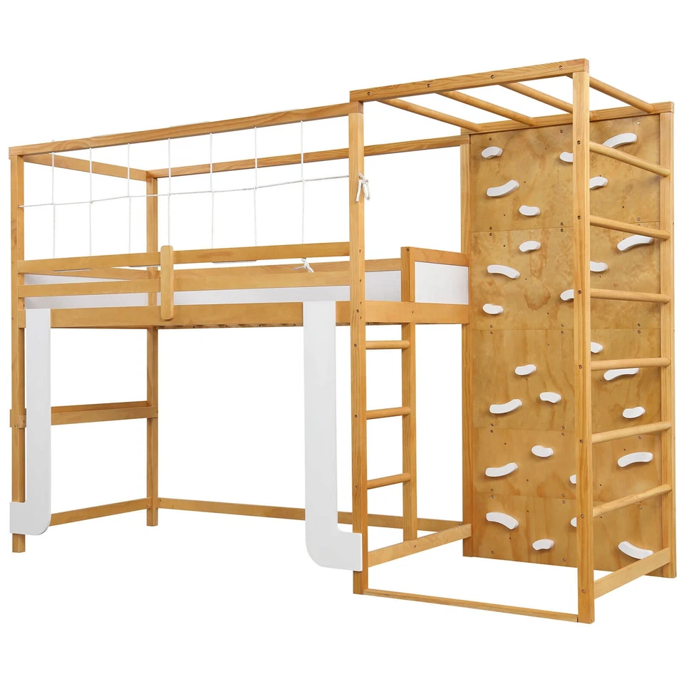 Twin Bunk Bed w/Jungle Gym, Climbing Ladder, Rock Wall & Monkey Bar for Kids - Image 1 of 1
