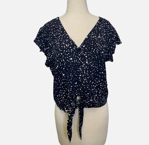 Cupcakes y Cachemira Azul Marino Corbata Frontal Estampado de Estrellas Manga Acampanada XL Nuevo - Imagen 1 de 9