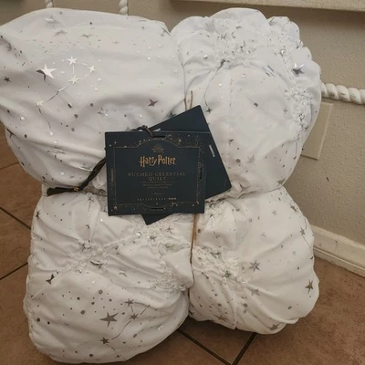NEW Pottery Barn Teen Harry Potter Celestial TWIN Quilted comforter Stars WHITE - Image 1 of 4