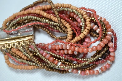 Браслет из нескольких бусин Chico's 7,5 дюйма розовый коричневый желтовато-коричневый с магнитной застежкой - Изображение 1 из 4