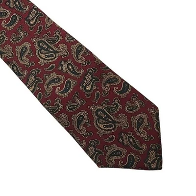 Mario Valentino Paisley Necktie Burgundy Gold Black Italian Silk Blend USA Made - Image 1 of 4
