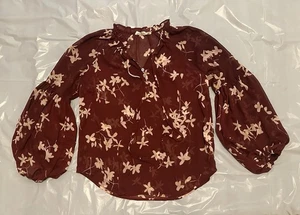 Lovestitch Damen Too Burgunderrot Langarm Blumenmuster mit Knopf & Krawatte Größe Medium - Bild 1 von 7