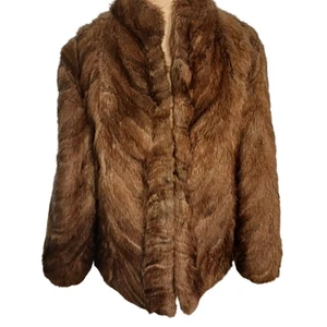 Abrigo Grueso de Piel de Visón Talla M Marrón Chevron Chaqueta Cuadrado Formal Boda Invierno Glamour - Imagen 1 de 13