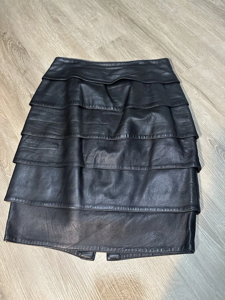Vakko Women’s Tiered Leather Skirt Black Mint Condition  - Image 1 of 4