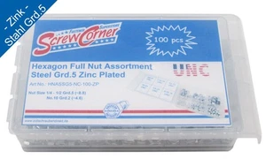 UNC Sechskantmuttern Sortiment Stahl Grd.5 verzinkt 100 Tlg. - Picture 1 of 4
