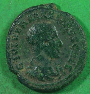 Roman Provincial ae23 Bronze Coin of Maximus Thrace Deultum RIVER GOD @0932 - Picture 1 of 3