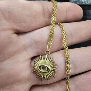 Collar de cadena de acero inoxidable chapado en oro protección colgante ojo de diablo - Imagen 1 de 1
