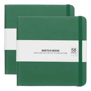 5 x 5" Leather Pocket Sketchbook, 2Pcs 58 Sheets 150GSM/102lb, Dark Green - Imagen 1 de 6