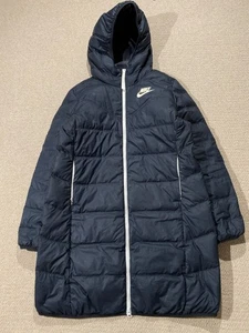 Nike Puffer Chaqueta Mujer Grande Negro Longline Invierno Abrigo Con Capucha Largo - Imagen 1 de 13