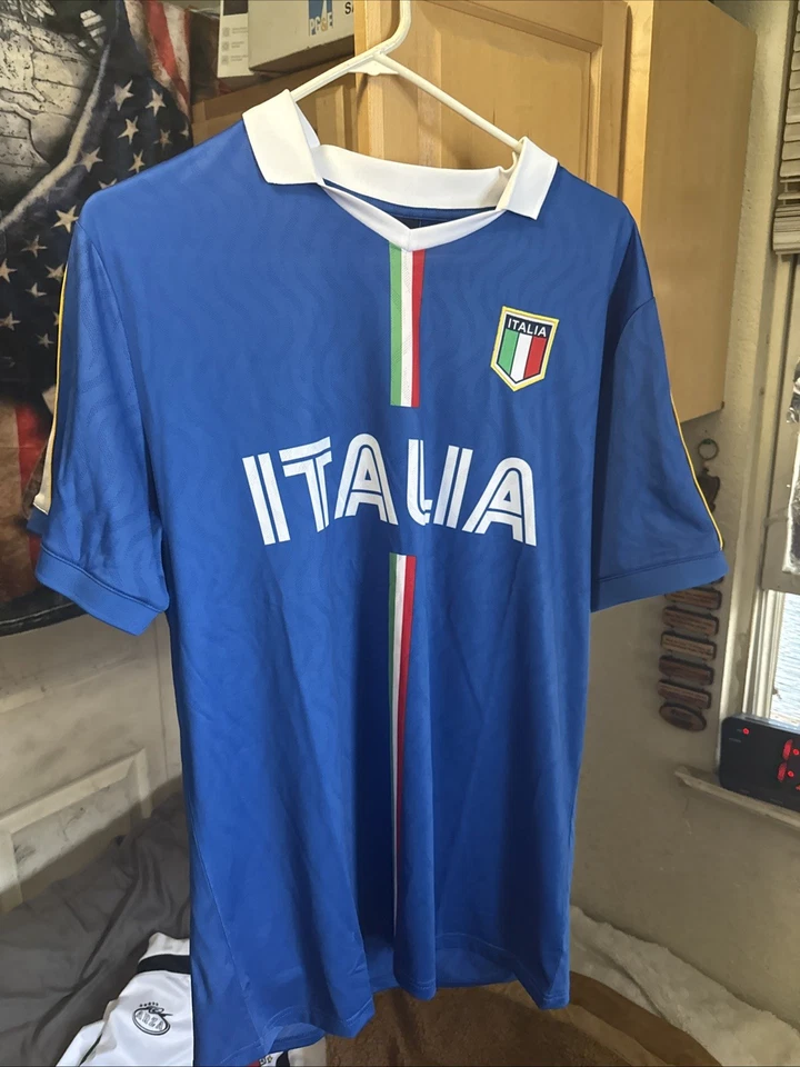 Italia FIGC soccer tee jersey men’s Large blue Made in Italy shirt performance - Image 1 of 3