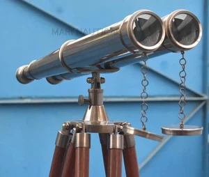 Binocular antiguo de latón de 18 pulgadas con soporte de trípode de madera decoración náutica vintage - Imagen 1 de 11