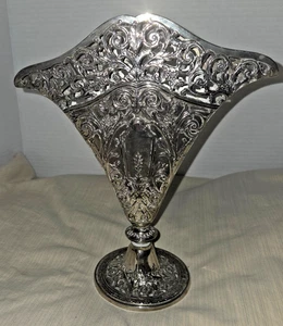 Vintage 1991 GSA Godinger Silber Jugendstil durchbohrt flach Fächer Vase versilbert - Bild 1 von 11