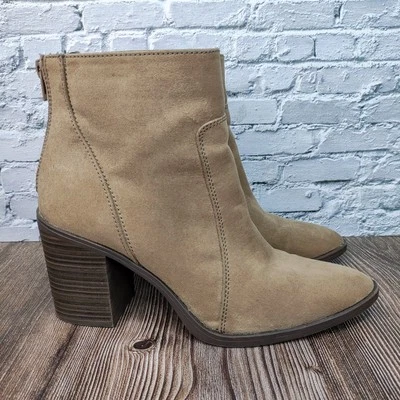 Botín al tobillo Pink Lily para mujer 8,5 puntas con cremallera trasera marrón imitación gamuza tacón bloque Foto 1 de 4