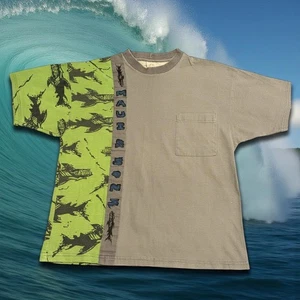 Vintage 90s Maui and Sons L surf shark nature pocket tee split green grey y2k - Picture 1 of 5