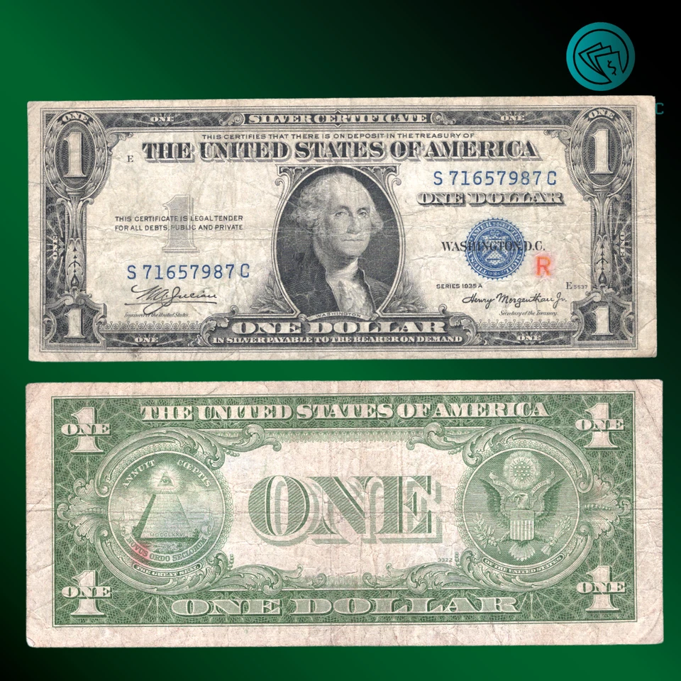 1935-A $1 Dollar Bill Silver Certificate, "Experimental R", VERY FINE, 57987 - Image 1 of 1