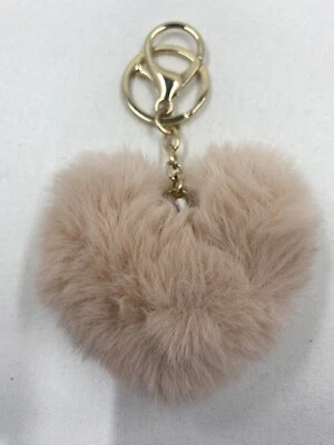 PINK HEART FUR POM POM KEYCHAIN FAUX FURLIKE HEART Car Keyring. - Imagem 1 de 3