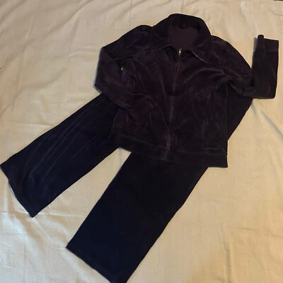Traje de chándal Talbots terciopelo púrpura ciruela Y2K mamá abuela cremallera completa mediano Foto 1 de 4