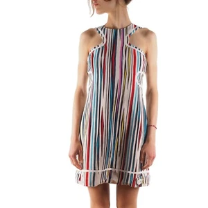 Gianni Versace Women's Silk Multicolor Striped Mini Dress size 42 - Picture 1 of 8