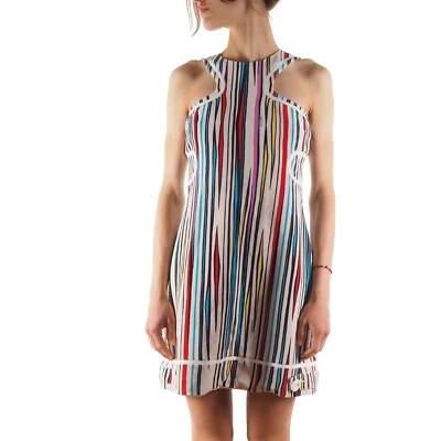 Gianni Versace Women's Silk Multicolor Striped Mini Dress size 42 - Image 1 of 4