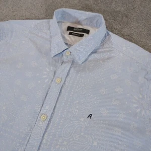 Replay Shirt Mens Large Blue Floral Flowers Long Sleeve Cotton Pockets Regular - Picture 1 of 10