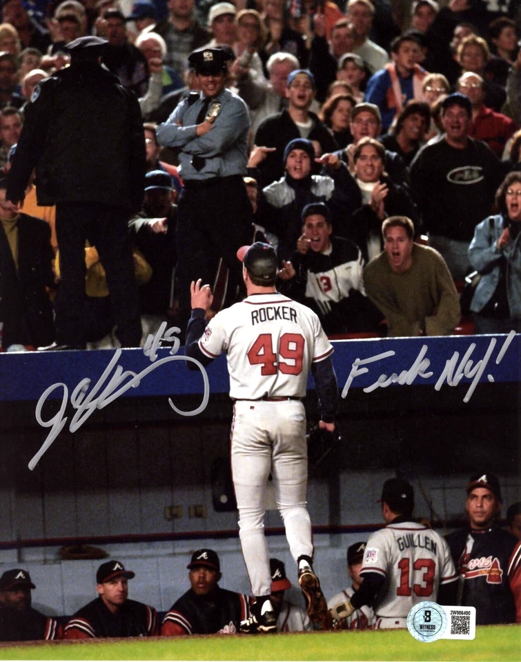 John Rocker Signed Atlanta Braves 8x10 Photo w/ F**K NY Beckett Wit BAS COA #1 - Image 1 of 1