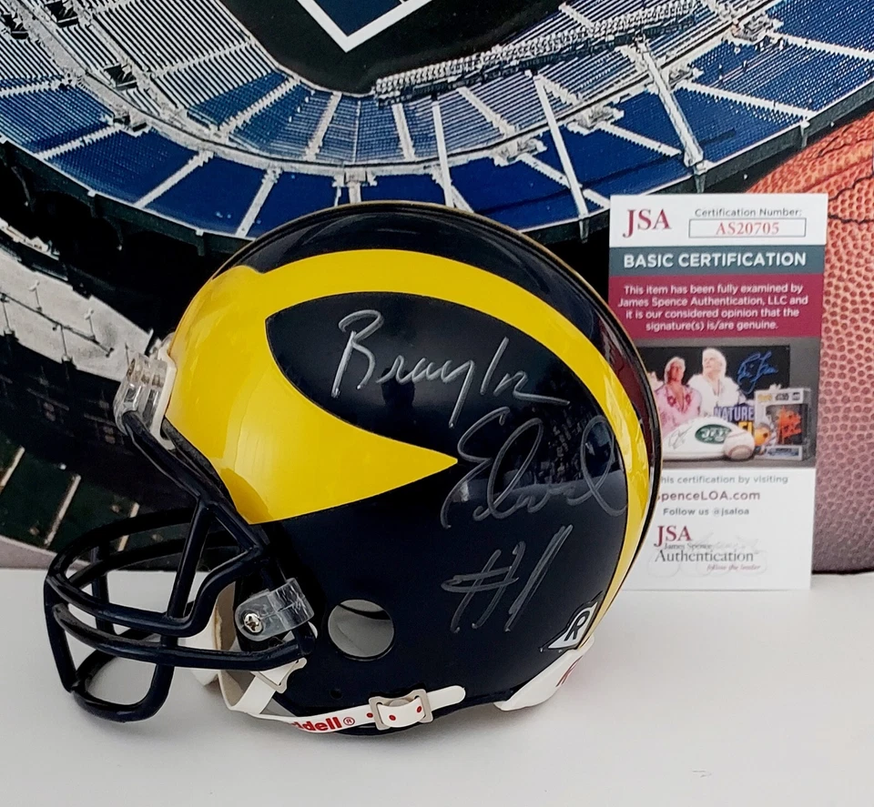 Braylon Edwards Signed Michigan Wolverines Mini-Helmet JSA COA - Image 1 of 4