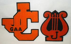 Giacca Letterman Vintage Jackson Center Ohio GAA Lyre Arancione e Nero Lettere - Foto 1 di 4