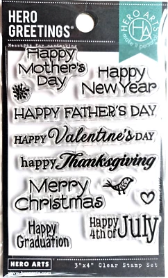 Mensajes de todo el año vacaciones 3x4" poli claro conjunto de sellos de Hero Arts CM495 ¡NUEVO! Foto 1 de 3