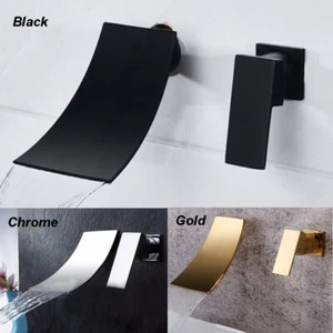 Wall Mount Bathroom Sink Tap Waterfall 2 Holes Basin Mixer Faucet Bathtub Filler - Picture 1 of 36