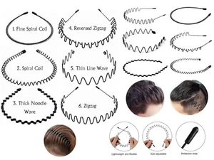 Black Metal Sports Hairband Headband Wave Alice Style Hair band Unisex Men Women - Picture 1 of 28