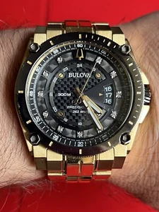 Bulova Precisionist Men's Diamond Gold Stainless Steel 30ATM 46mm Watch 98D156 - Picture 1 of 16