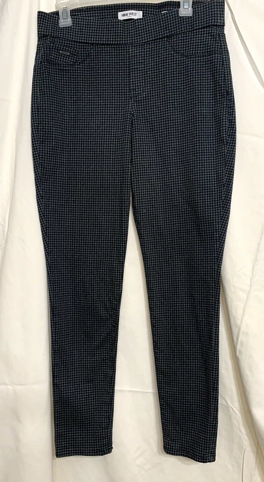 Nine West Womens Size 8 Heidi Pull On Skinny Grey Black Houndstooth Pants - Image 1 of 4