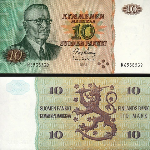 Finland 10 Markkaa 1980, UNC, P-111, Prefix R Cover