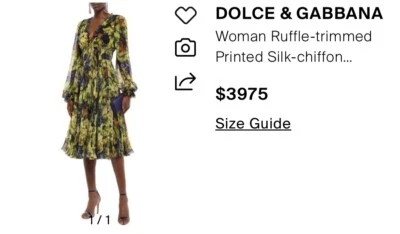 CUTE! Dolce & Gabbana SMALL Silk Chiffon Midi Dress Puff Sleeve - Image 1 of 4