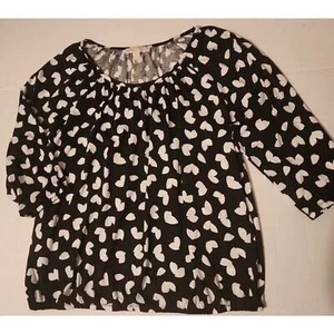 Michael Kors Women -Print Top Shirt Blouse Black White Cotton Round 3/4 Sleeve S - Picture 1 of 4