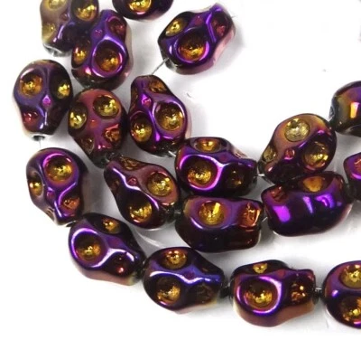 10mm Tiny Glass Metallic Coated Skull Beads Halloween (15 pc) - Iris Purple - Image 1 of 3
