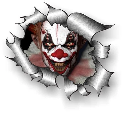 STICKER LICKER Ripped Open Torn Metal Rip & Scary Evil Horror Clown Monster Vinyl car sticker