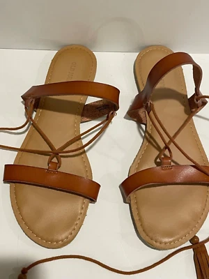 Old Navy Gladiator Sandals Tie Up With Tassels Brown Women’s Sz 10 - Image 1 of 4