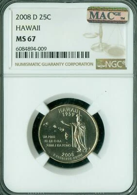 2008 D HAWAII QUARTER NGC MS67 PQ BUSINESS STRIKE MAC SPOTLESS RARE * - Image 1 of 2