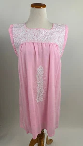 J. MARIE pink white embroidered OAXCAN Mexican Dress w. pockets S - Picture 1 of 4