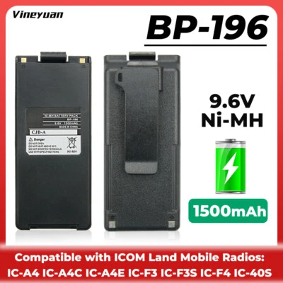 BP-196 Replacement Ni-MH Battery for ICOM Radio IC-A4 IC-A4C IC-A4E IC-F3 IC-F3S - Image 1 of 4