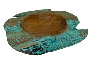 Solid Teak Hand Carved White Finished Bowl Center Piece Table Top Elegant Wood - Picture 1 of 6