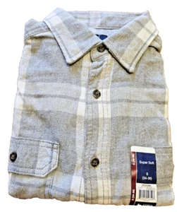 Men's Flannel Longsleeve Grey Mark Plaid Button Down Shirt Small (34-36) New - Picture 1 of 3
