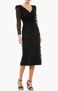 Mac Duggal Black Floral Embellished Illusion Long Sleeve Column Midi Dress NWT - Picture 1 of 7