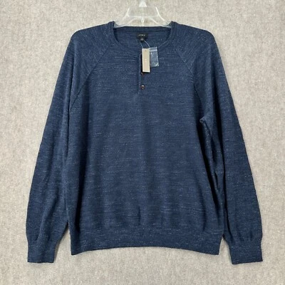 NWT J CREW Henley Sweater Mens XL Marled Blue Cotton Long Sleeve Preppy - Image 1 of 4