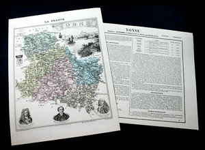 YONNE - CARTE DEPARTEMENTALE FRANCE + RECIT HISTORIQUE - XIXe Ed. MIGEON 25x31 - Picture 1 of 1