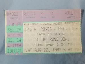 8-22-92 1992 GUNS N' ROSES/METALLICA Vtg Concert Ticket Stub Rose Bowl Pasadena - Picture 1 of 2