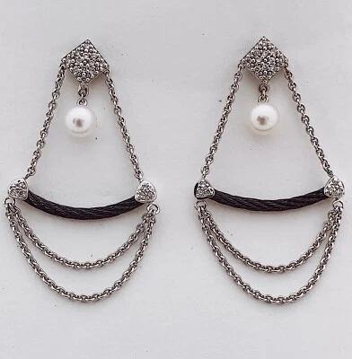 PENDIENTES CHARRIOL AUTÉNTICOS VINTAGE ORO 18K Y ACERO, DIAM. APPR. RET USD $1,700 Foto 1 de 4