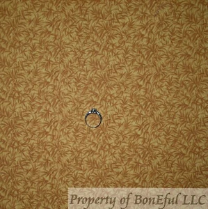 BonEful Fabric Cotton Quilt Mustard Yellow Brown Bamboo Tree Leaf Print FL SCRAP - Picture 1 of 13