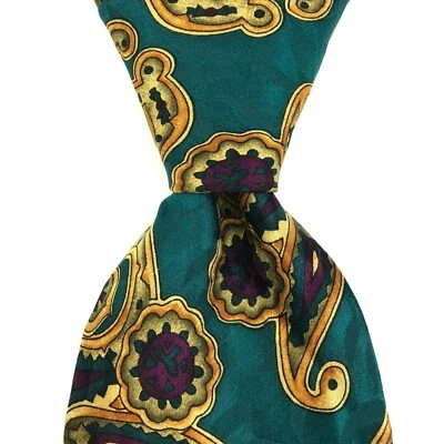 LIBERTY OF LONDON Men's 100% Silk Necktie Luxury PAISLEY Green/Purple/Yellow USA - Image 1 of 4